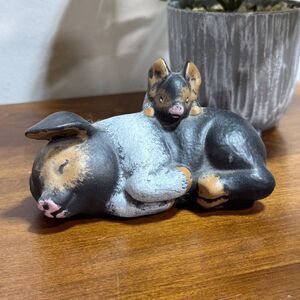 Vintage Handmade Ceramic Pigs Mom and Baby Figurines